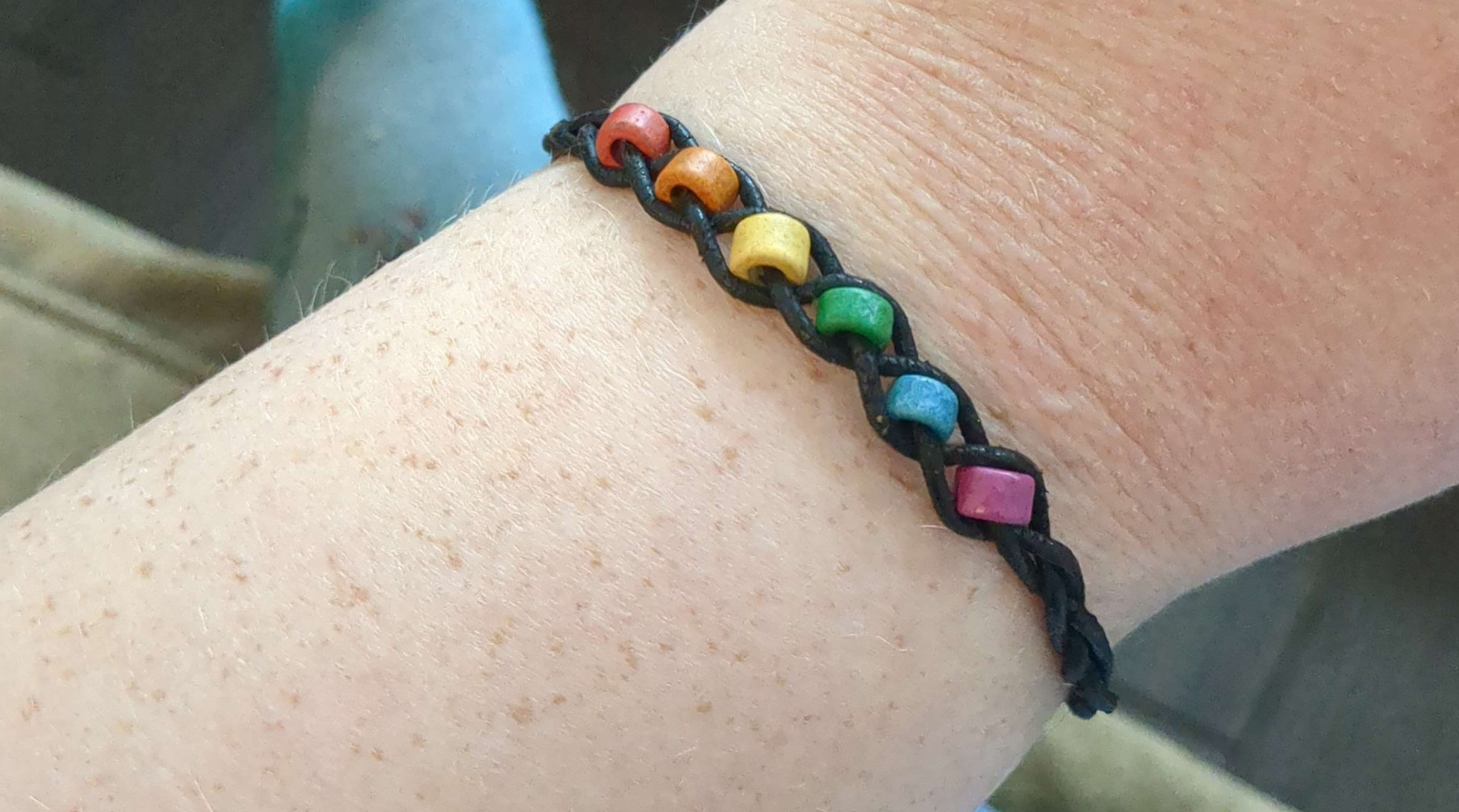 an old bracelet with rainbow beads